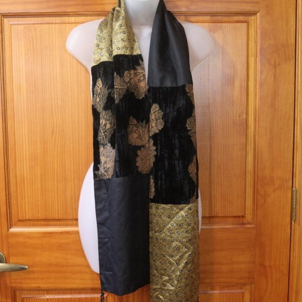 Eva May Color Block Mixed Media Scarf Wrap Beaded USA